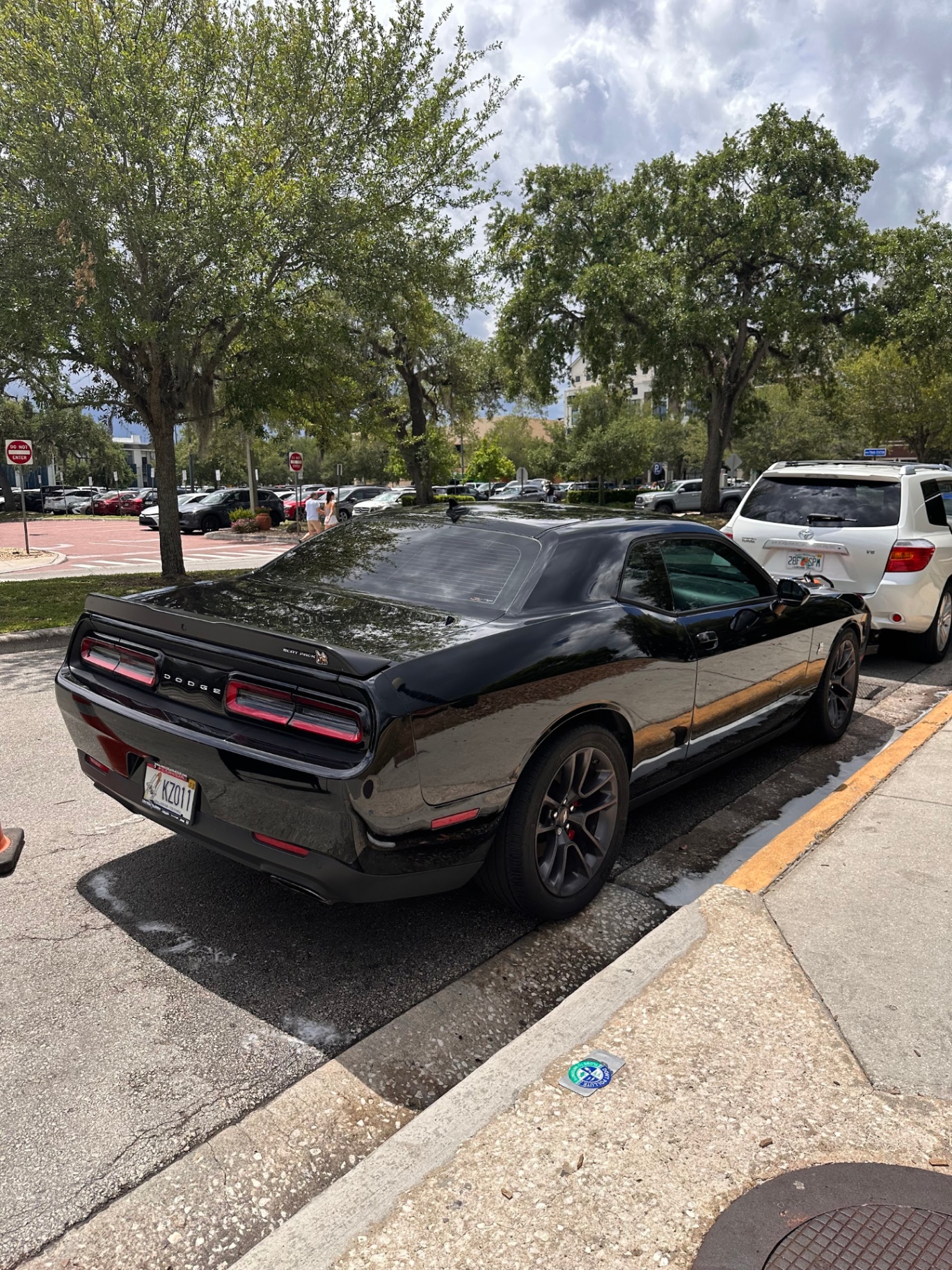 Black Dodge Challenger Scat Pack after detailing